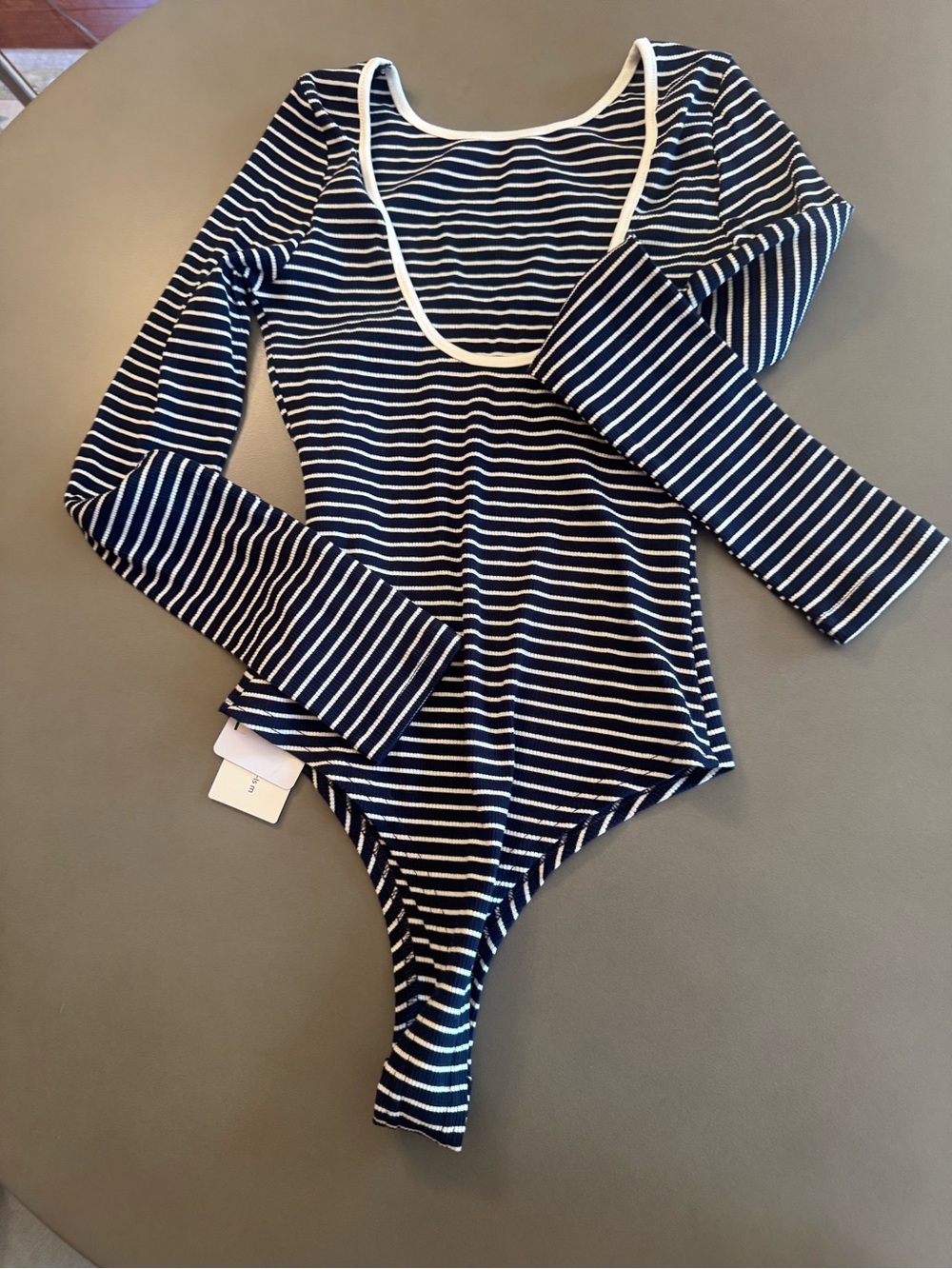 Commense Navy and White Striped Long Sleeve Bodysuit